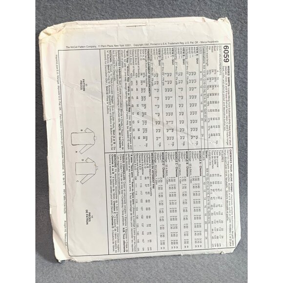 Vintage Easy McCalls 6059 Sewing Pattern Womens Top Size 10-14 1992 Uncut - Picture 2 of 2